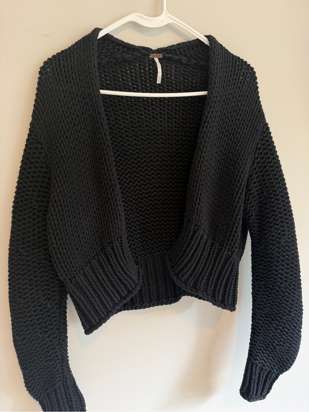 Free People Black Glow For It Cropped Chunky Open-Front Cardigan